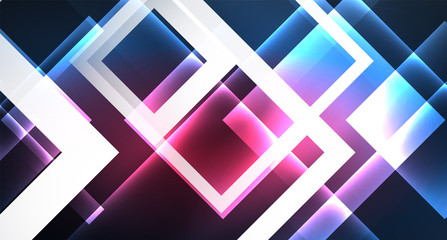 Neon glowing techno square rectangle lines, blue hi-tech futuristic abstract background
