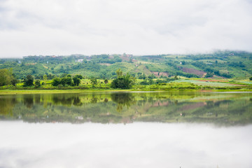 Obraz premium Beautiful landscape view lake of reservoir.Thailand.