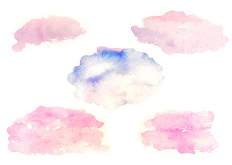 Set of five watercolor backgrounds. Pink and blue textures