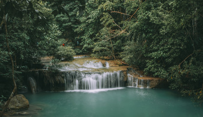 Fototapeta na wymiar Beautiful Erawan Waterfall, Erawan National Park 