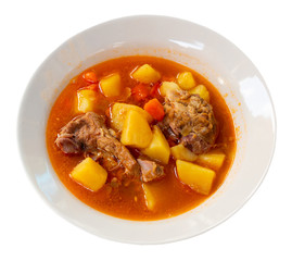 Delicious lamb soup with potatoes. Traditional oriental dish