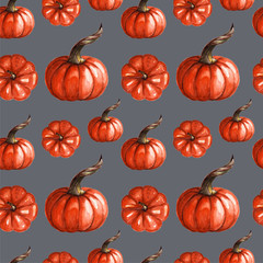 Seamless pattern with handpainted watercolor pumpkins. Autumn design. Halloween, thanksgiving day. can be used as print on textile, banner, ads.