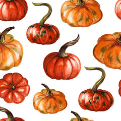 Seamless pattern with handpainted watercolor pumpkins. Autumn design. Halloween, thanksgiving day. can be used as print on textile, banner, ads.