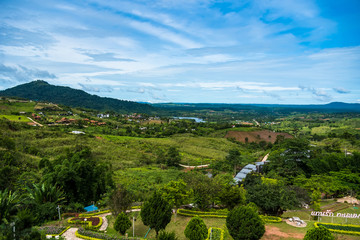 Fototapeta na wymiar The point of view of the mountains and the town of Phetchabun at Khao Takhian Ngo , Phetchabun in Thailand.
