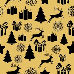 Golden New Year seamless pattern for gift wrapping or cards for the holidays. Easy style in one line, hipster style.