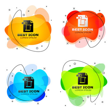 Black JS file document. Download js button icon isolated on white background. JS file symbol. Set abstract banner with liquid shapes. Vector Illustration
