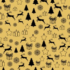 Golden New Year seamless pattern for gift wrapping or cards for the holidays. Easy style in one line, hipster style.