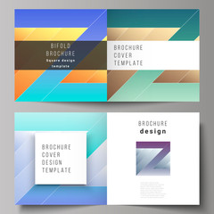 Naklejka premium The vector illustration of the editable layout of two covers templates for square design bifold brochure, magazine, flyer, booklet. Creative modern cover concept, colorful background.