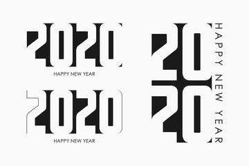 2020 Happy New Year set of text banners. Minimalist holiday card design for New Year and Christmas. Vector illustration.