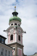 Fototapeta na wymiar Historic church tower in the centre of Innsbruck, Austria