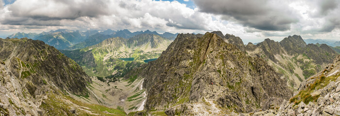 Naklejka na ściany i meble Mountain landscape, Tatra mountains, Poland, panorama from Skrajny Granat peak on Eagle's Path (Orla Perc) tourist trail