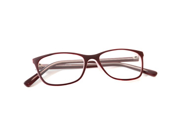 Brown frame children's glasses. Isolated