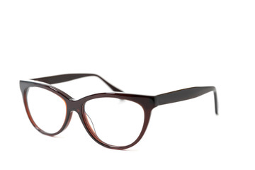 Brown stylish plastic eyeglass frame . Isolated