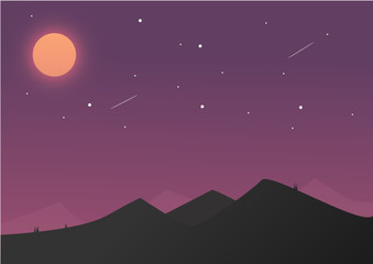 background night landscape with moon and stars
