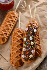 Waffle lollies with jam