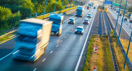 Trucks on four lane controlled-access highway in Poland