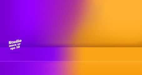 Vector,Empty purple gredient to orange yellow color 3d studio table room background ,product display with copy space for display of content design.Banner for advertise product on website.