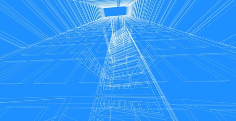 architecture background 3d illustration, sketch line geometric, architectural background