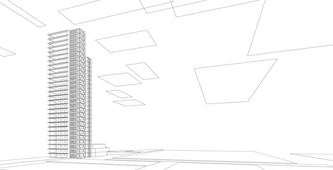 architecture background 3d illustration, sketch line geometric, architectural background