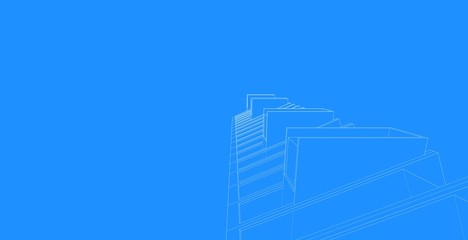 architecture background 3d illustration, sketch line geometric, architectural background