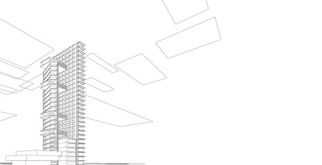 architecture background 3d illustration, sketch line geometric, architectural background