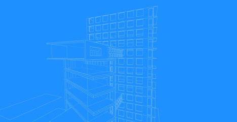 architecture background 3d illustration, sketch line geometric, architectural background