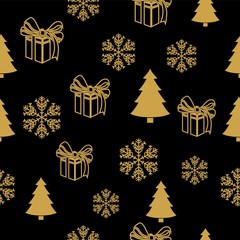 Golden New Year seamless pattern for gift wrapping or cards for the holidays. Easy style in one line, hipster style.