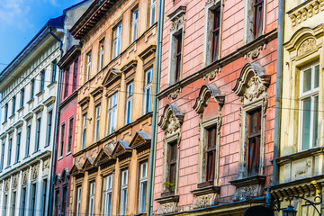 Historic architecture of the old town in Krakow, Poland