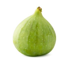 One green fig close-up on a white background.