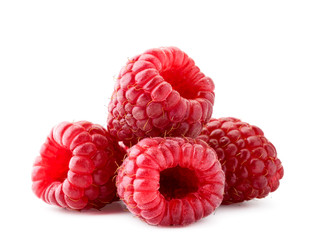Ripe raspberries closeup on a white. Isolated.