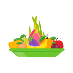 Fruit salad plate isolated on white background. Vector illustration.