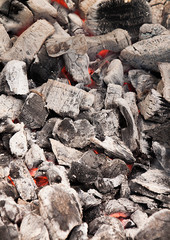 smoldering coals in the grill. background and texture