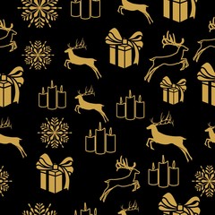 Golden New Year seamless pattern for gift wrapping or cards for the holidays. Easy style in one line, hipster style.