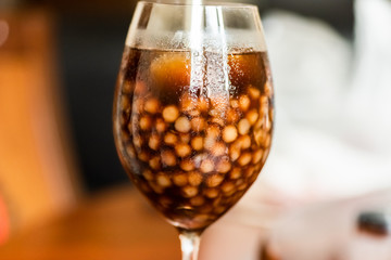 pearl milk tea on glass with stainless steel straw