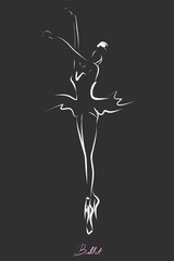 Silhouette of beautiful ballerina. Hand drawn illustration. Vector