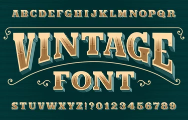 Poster Vintage 3D alphabet font. Ornate retro letters and numbers. Vector typeface for your typography design. © epifantsev