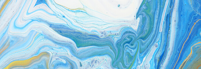 photography of abstract marbleized effect background. Blue, mint and white creative colors. Beautiful paint. banner
