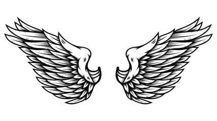 Angel wings in tattoo style isolated on white background. Design element for poster, t shit, card, emblem, sign, badge.