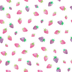 Strawberry sweet fruits multicolored watercolor drawing seamless pattern isolated on white background