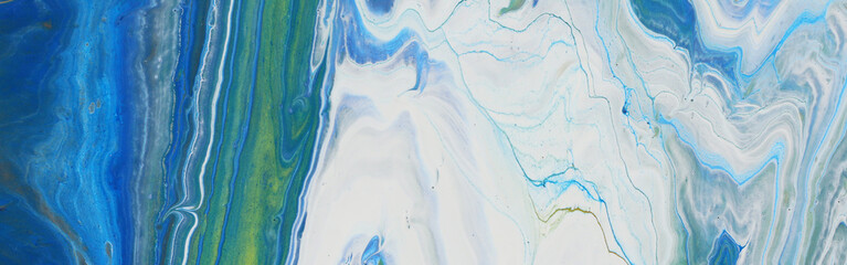 photography of abstract marbleized effect background. Blue, mint and white creative colors. Beautiful paint. banner
