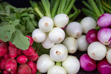 fresh fruits and vegetables displayed at the farmers maket