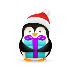 Cute little penguin with gift box