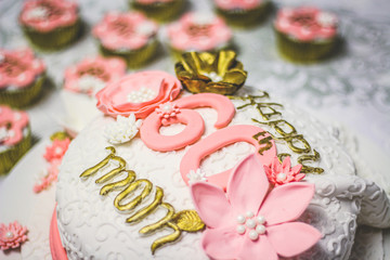 Decorative Fondant Icing on Mom's 60th Birthday Cake