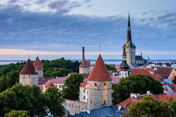 Fototapeta premium Aerial View of Tallinn Old Town, Estonia. The classic Iconic view of the city. 