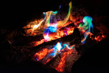 colorful bonfire in a fire pit