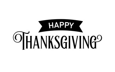Vector ink typography card Happy Thanksgiving isolated on white background. Hand written black autumn calligraphy text for postcard, badge, event, icon, logo, template, banner, design element.