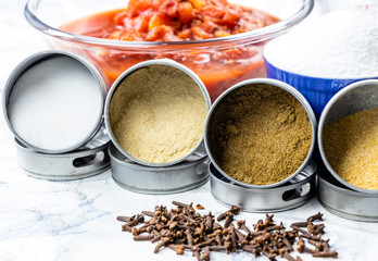 All the ingredients for homemade ketchup. Calgary, Alberta, Canada
