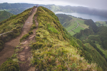 famous view of picturesque Sete Cidadas on a cloudy day, Sao Miguel Island, Azores, Portugal