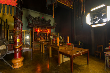 Fototapeta na wymiar Interior view of Chaopho Muen Ram shrine located in city center of Trang, Thailand 