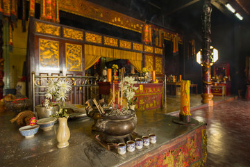 Interior view of Chaopho Muen Ram shrine located in city center of Trang, Thailand 